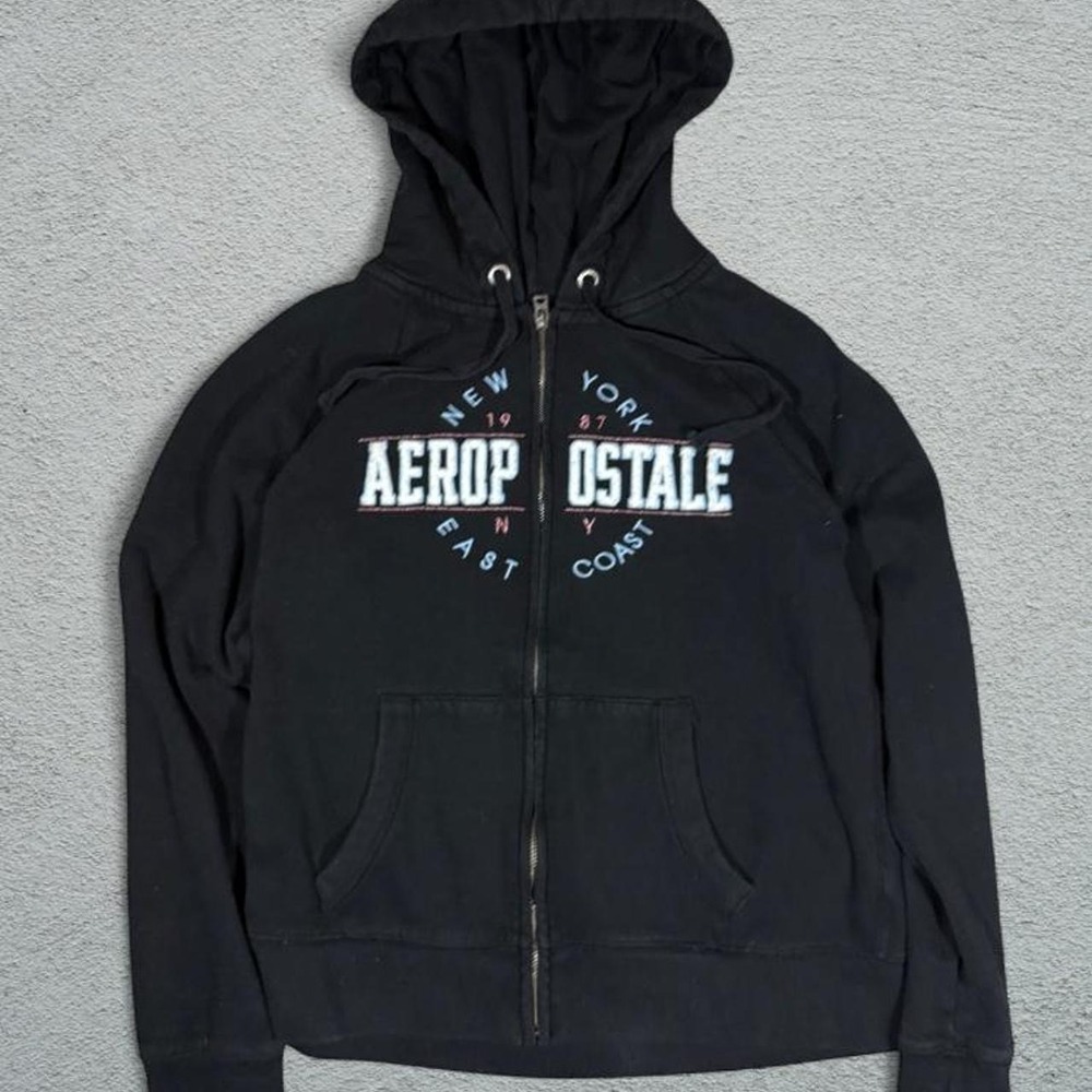 Aeropostale Womens Black Zip Up Hoodie New York East Coast Skater Y2K Medium